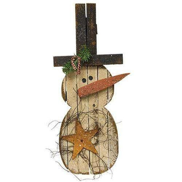 Lath Chubby Snowman With Rusty Star - The Fox Decor